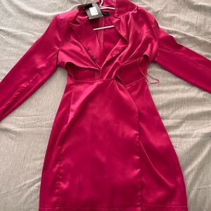 Bright pink blazer cut out dress
